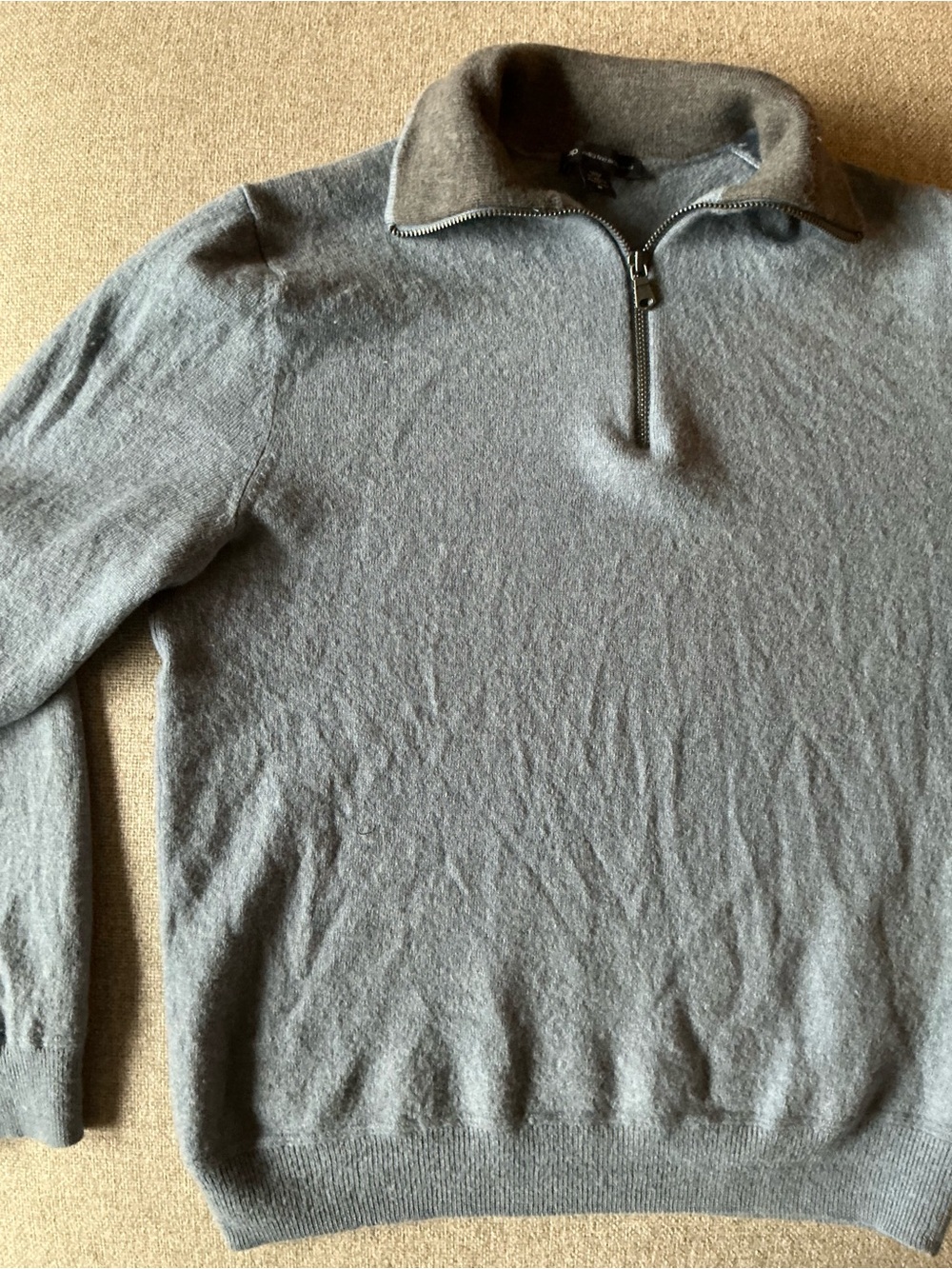 100% Merino Wool - Women's Half-Zip Sweater - baby blue and grey